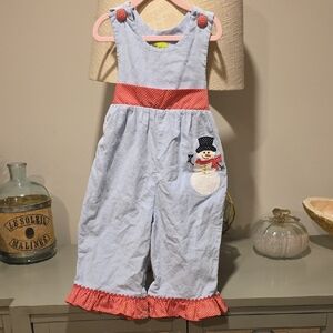 3T Stellybelly Charming Snowman Kids Romper in Blue and Pink